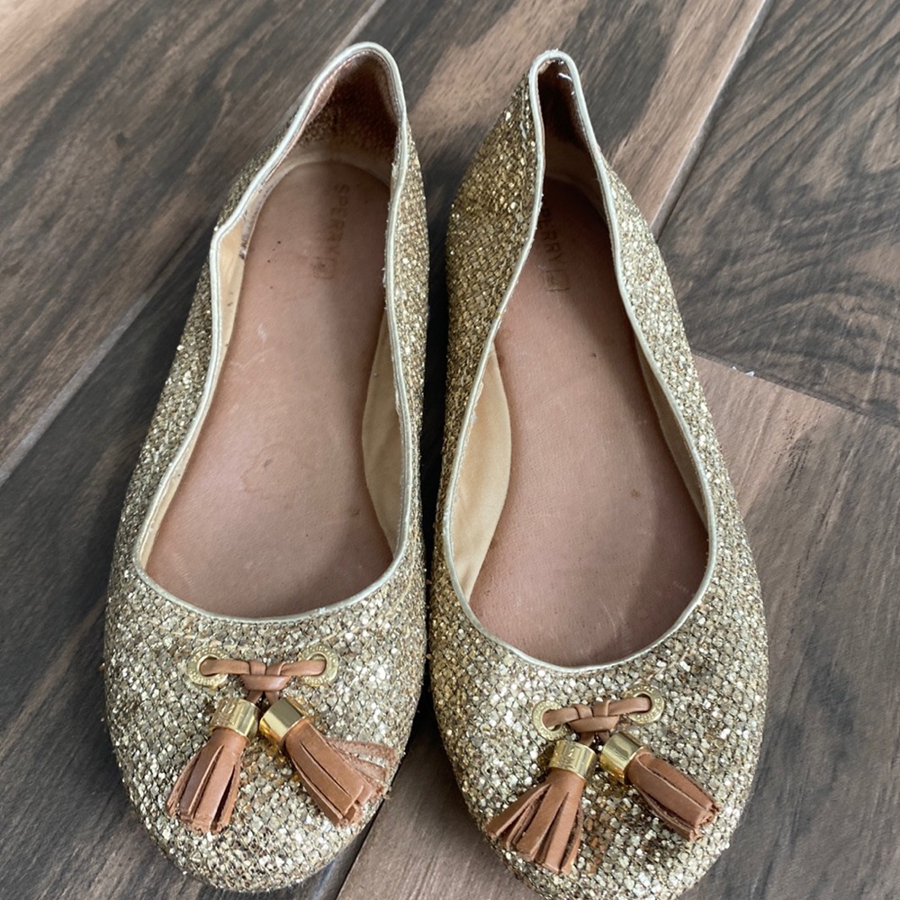 Sperry Top Sider gold glitter flats